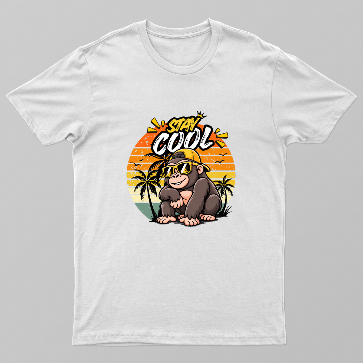 Stay Cool Gorilla - Retro Summer Sunset T-Shirt Unisex T-shirt by GV Creations