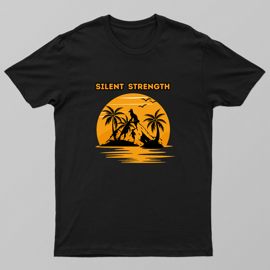 Silent Strength – Wolf Sunset Silhouette Design - T-shirt Unisex T-shirt by GV Creations
