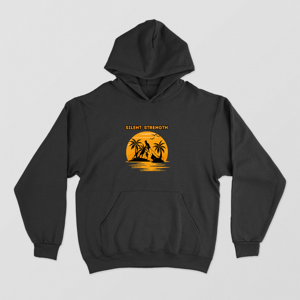 Silent Strength - Wolf Sunset Silhouette Design - Hoodie Unisex Hoodie by GV Creations