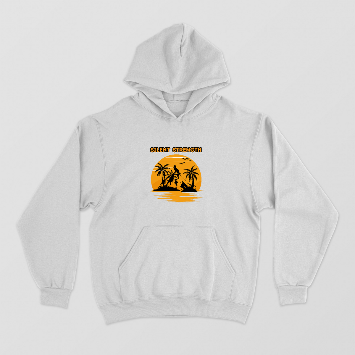 Silent Strength - Wolf Sunset Silhouette Design - Hoodie Unisex Hoodie by GV Creations