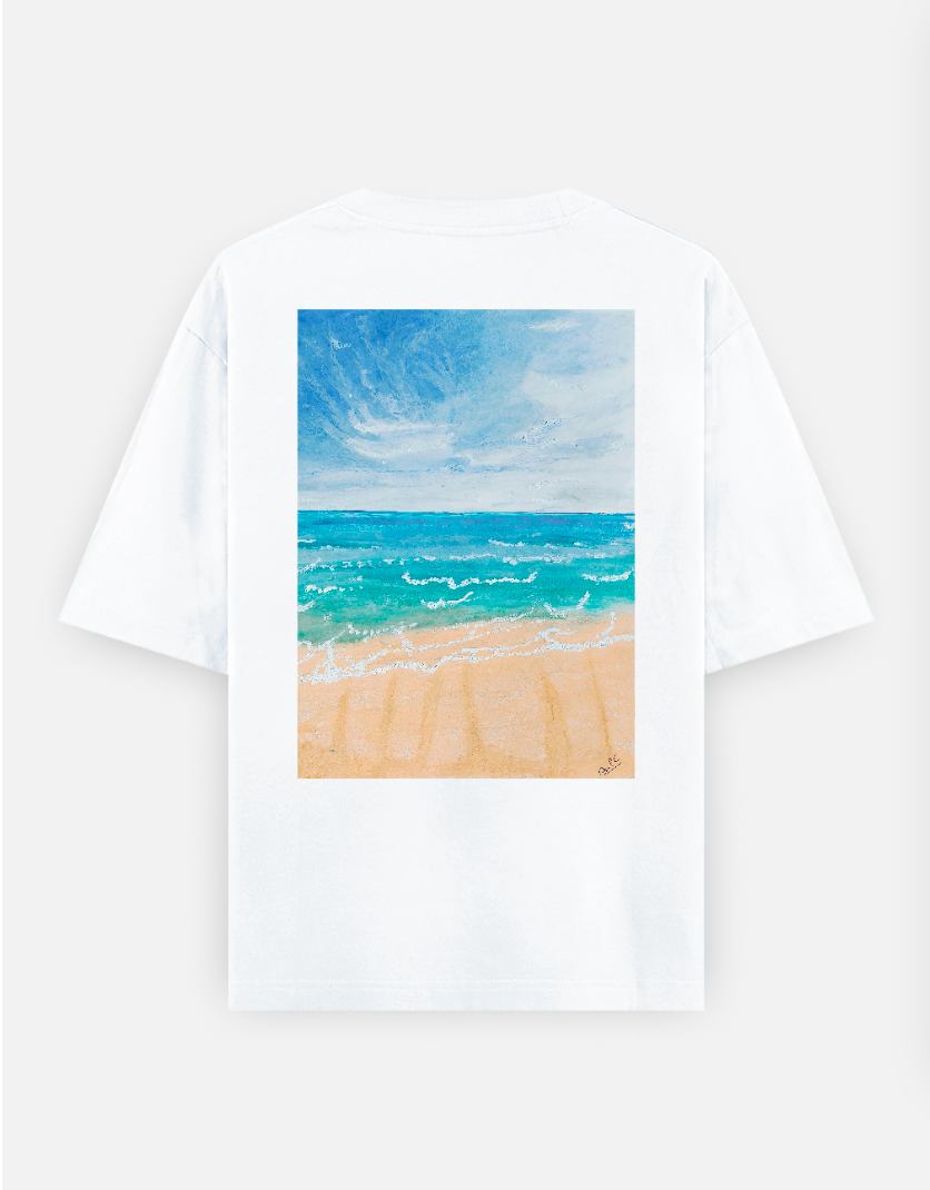 Beach Oversized T-shirt (Back print) by @onehourarts