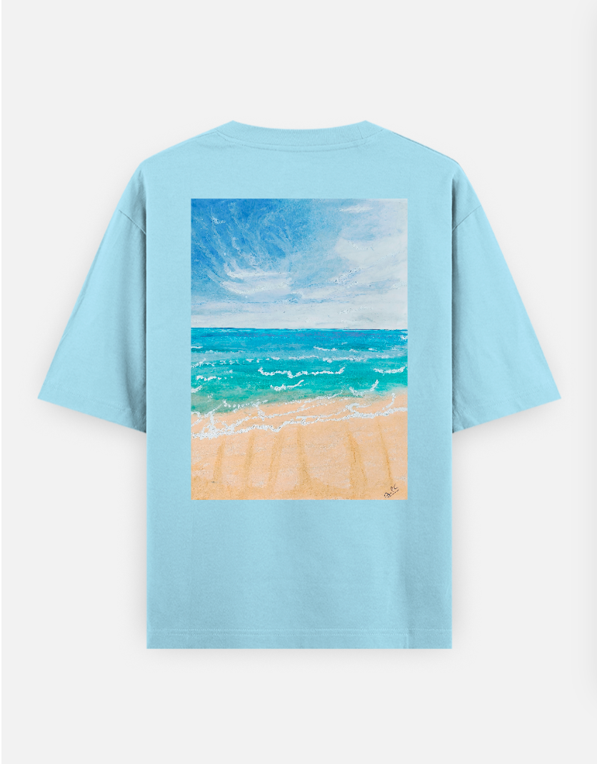 Beach Oversized T-shirt (Back print) by @onehourarts