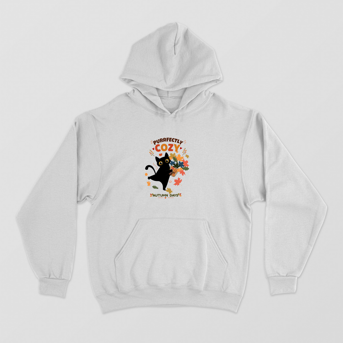 Purrfectly Cozy Black Cat Autumn Leaves Fall Design Unisex Hoodie by GV Creations