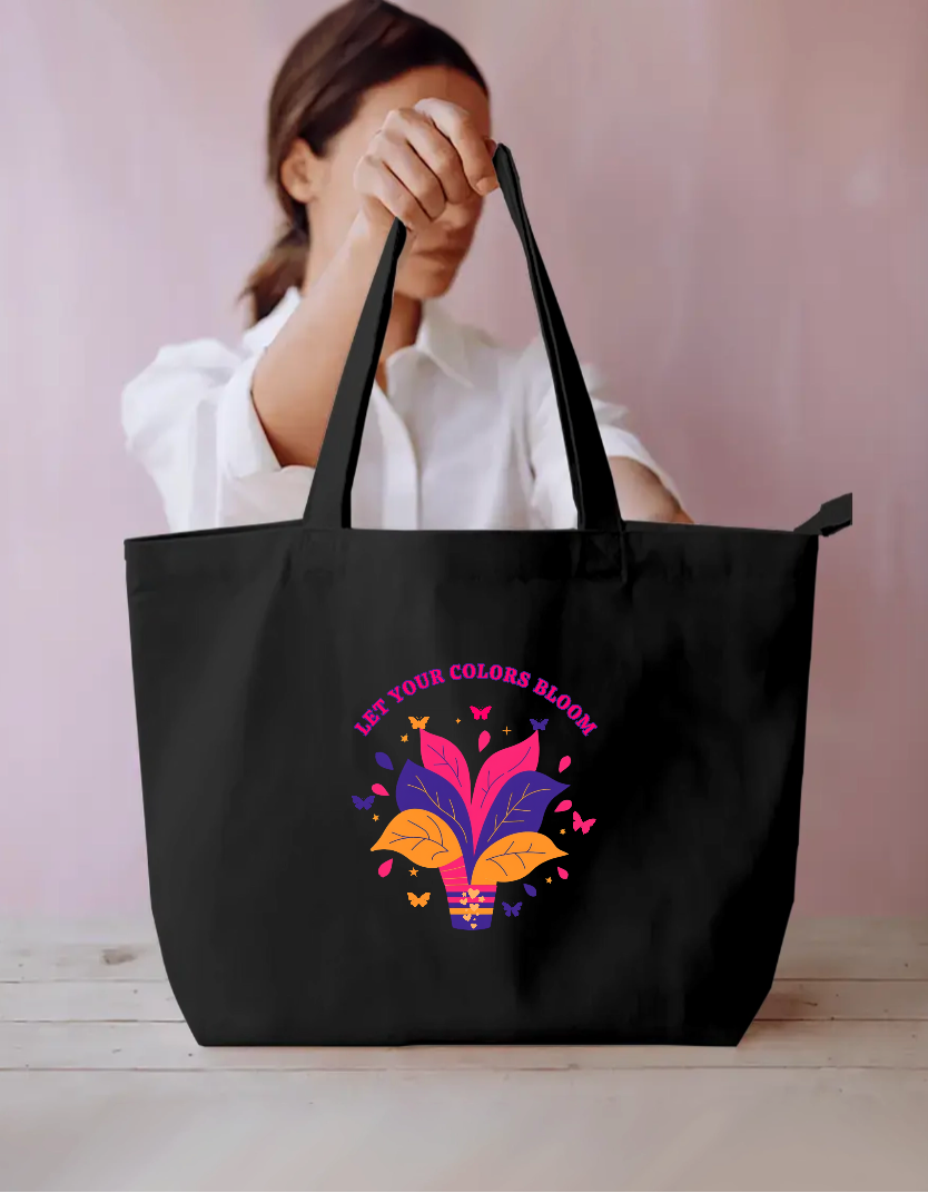 Let Your Colors Bloom | Colorful Floral Inspirational Design Everyday Large Tote Bag by GV Creations
