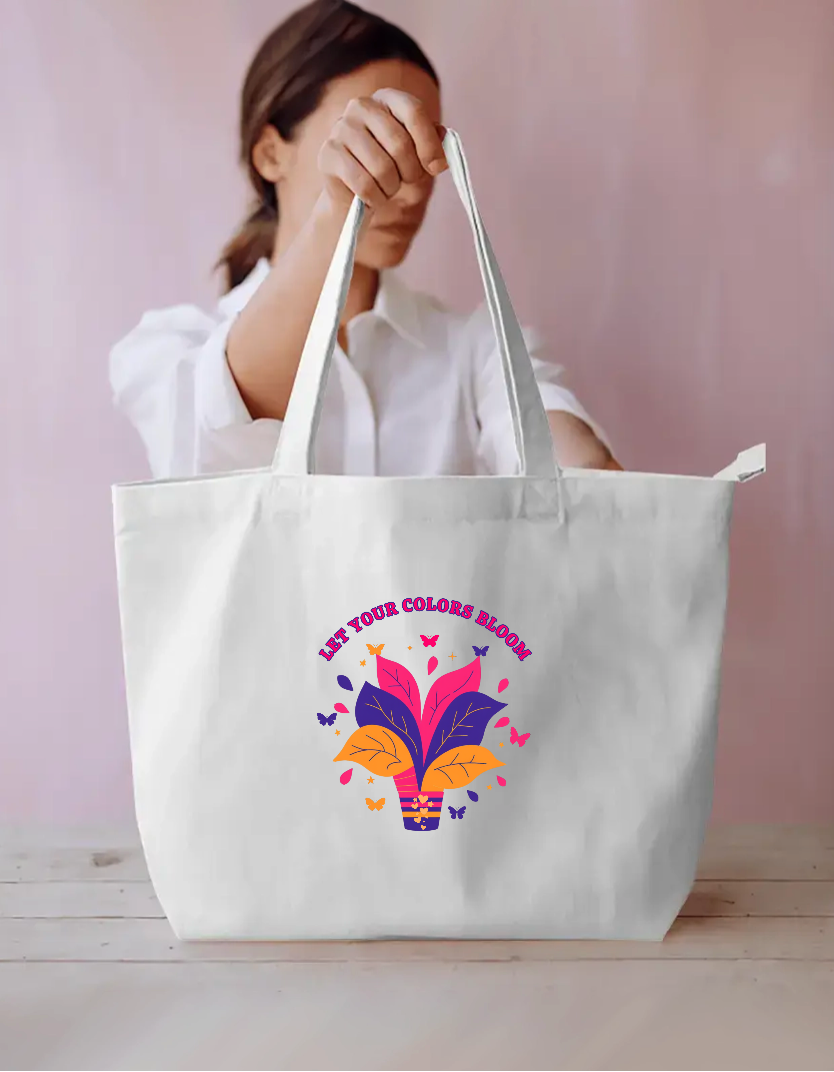 Let Your Colors Bloom | Colorful Floral Inspirational Design Everyday Large Tote Bag by GV Creations