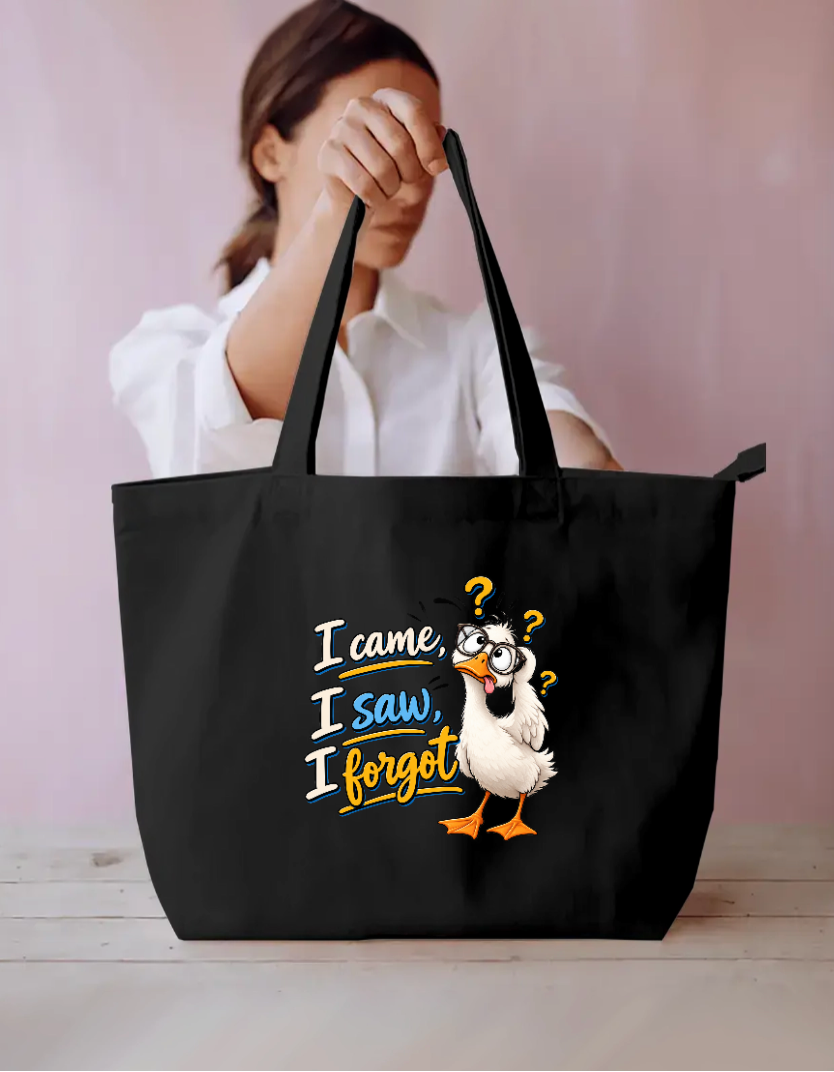 Funny Duck I Came I Saw I Forgot Meme Canvas Tote Bag Everyday Large Tote Bag by SeJaa_Studio