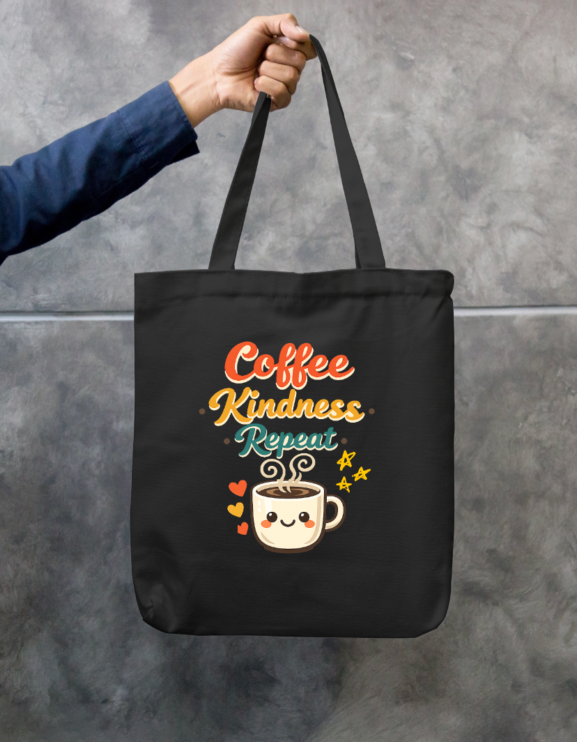 Coffee Kindness Repeat Cute Retro Coffee Lover Canvas Tote Bag Zipper Tote Bag by SeJaa_Studio