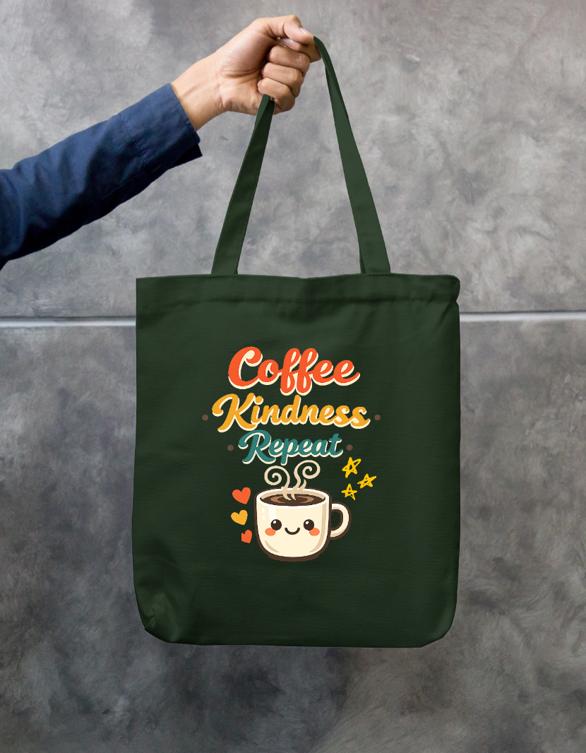 Coffee Kindness Repeat Cute Retro Coffee Lover Canvas Tote Bag Zipper Tote Bag by SeJaa_Studio