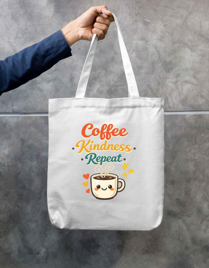 Coffee Kindness Repeat Cute Retro Coffee Lover Canvas Tote Bag Zipper Tote Bag by SeJaa_Studio