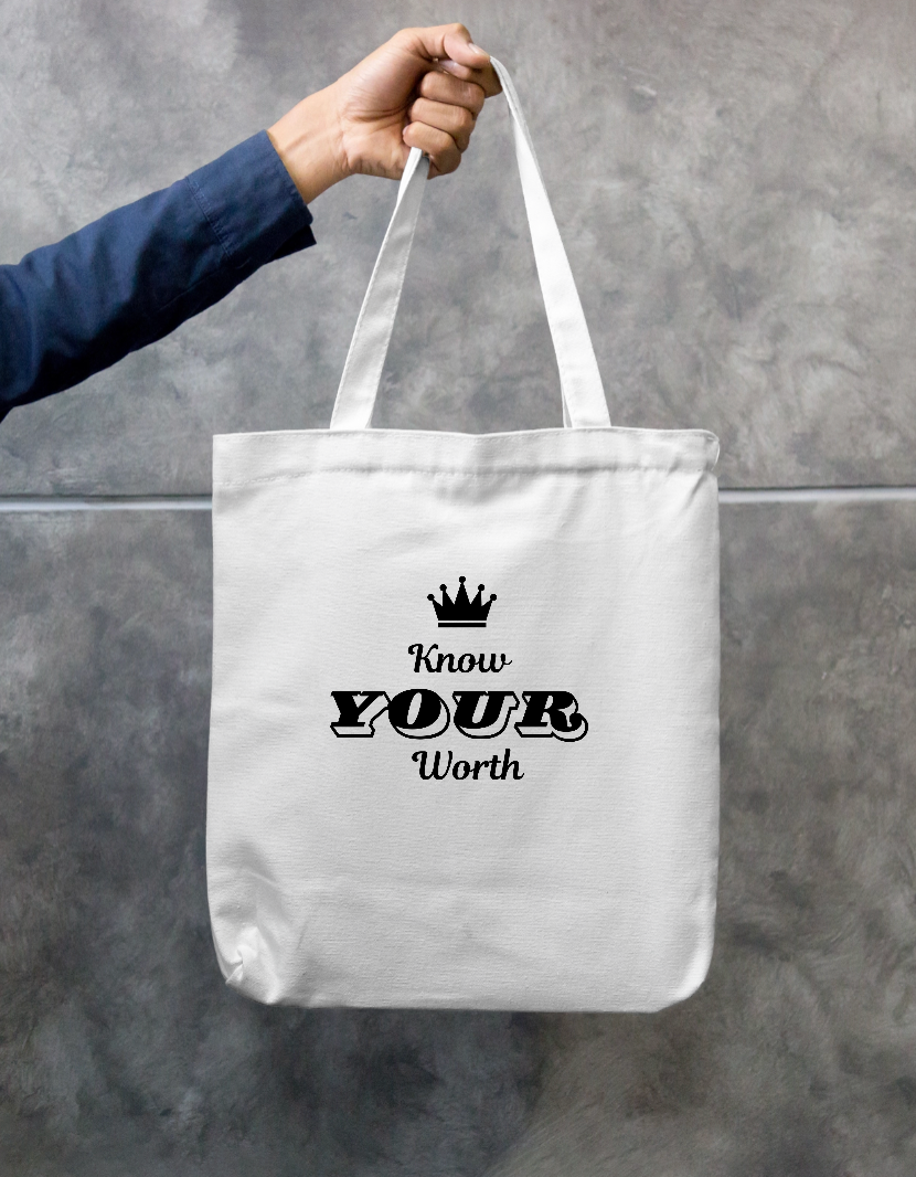 Know Your Worth – Self Love & Confidence Quote Zipper Tote Bag by GV Creations