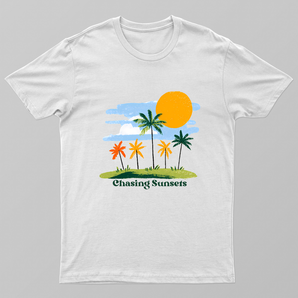Retro Tropical Sunset Palm Trees Chasing Sunsets Tee Unisex T-shirt by SeJaa_Studio