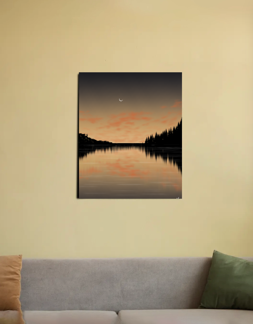 Beautiful moon night view 16"x20" Canvas Poster by JM arts