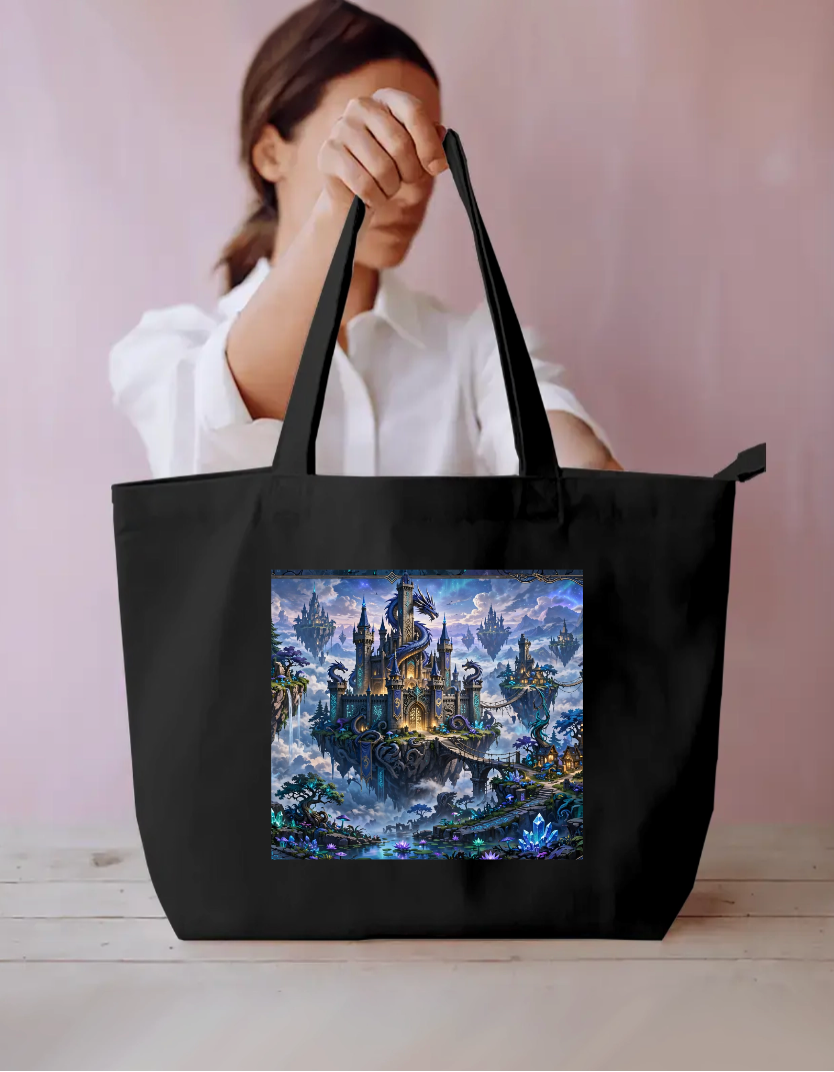 Floating Dragon Castle Tote Bag Everyday Large Tote Bag by @rd_digital_store