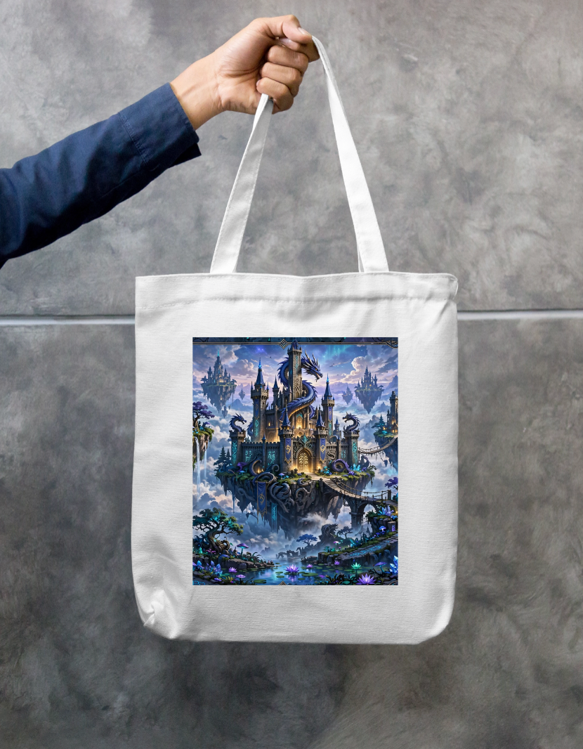 Floating Dragon Castle Tote Bag Zipper Tote Bag by @rd_digital_store