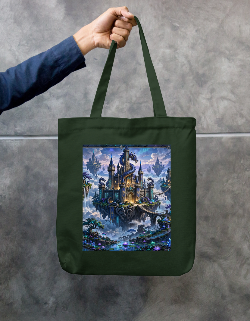 Floating Dragon Castle Tote Bag Zipper Tote Bag by @rd_digital_store
