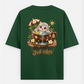No Rush Just Vibes – Cute Gray Monster in Chocolate Teacup Oversized T-shirt (Back print) by @insightinspring