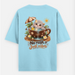 No Rush Just Vibes – Cute Gray Monster in Chocolate Teacup Oversized T-shirt (Back print) by @insightinspring
