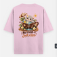 No Rush Just Vibes – Cute Gray Monster in Chocolate Teacup Oversized T-shirt (Back print) by @insightinspring