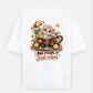 No Rush Just Vibes – Cute Gray Monster in Chocolate Teacup Oversized T-shirt (Back print) by @insightinspring