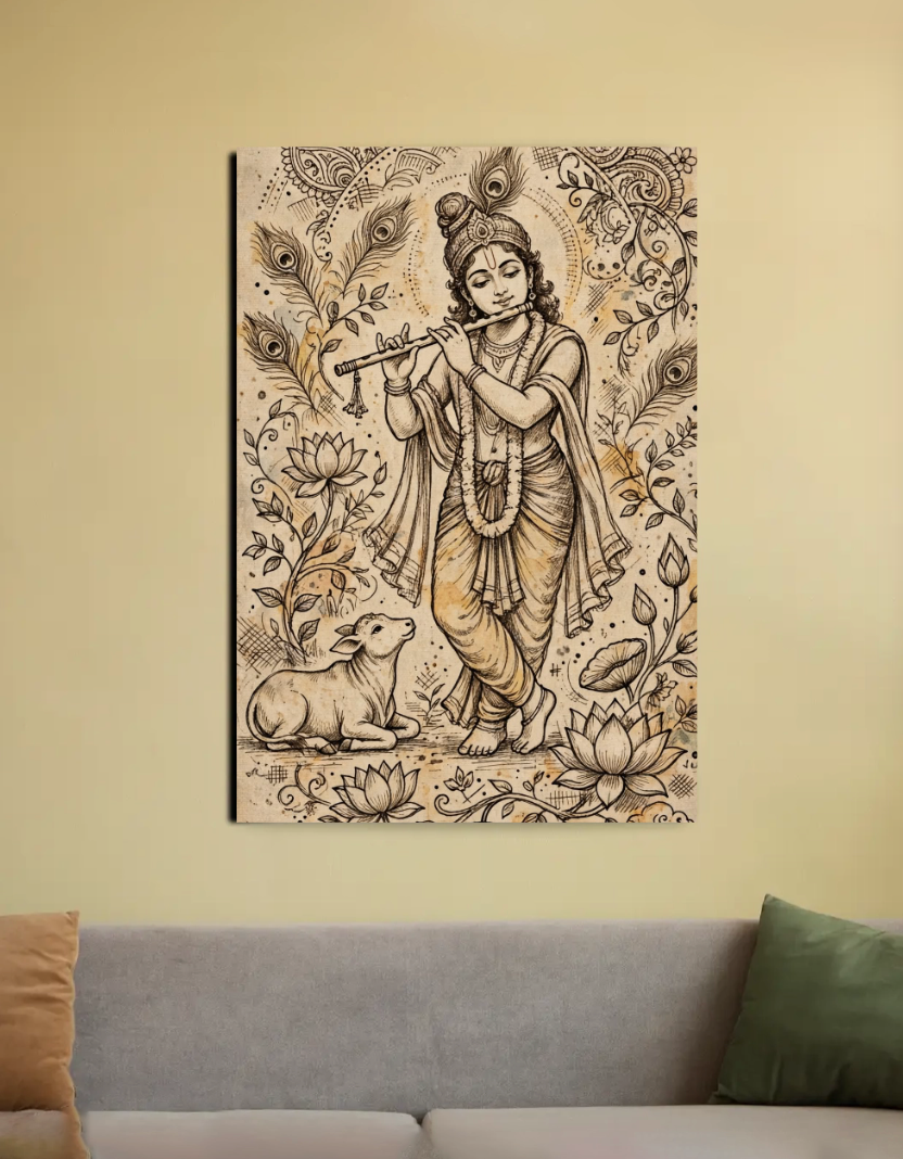 Krishna with flute 20"x30" Canvas Poster by @rd_digital_store