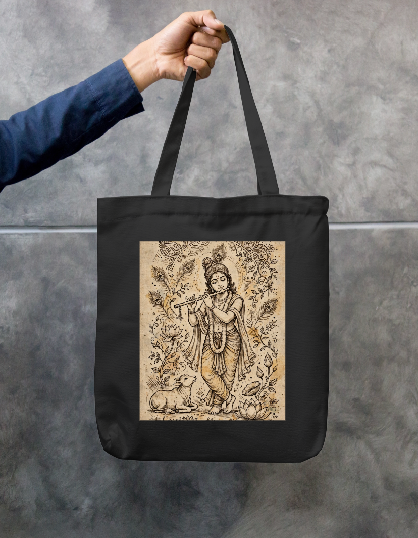 Krishna with flute Tote Bag Zipper Tote Bag by @rd_digital_store