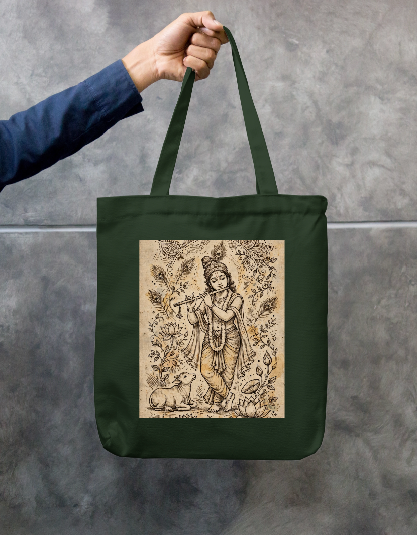 Krishna with flute Tote Bag Zipper Tote Bag by @rd_digital_store