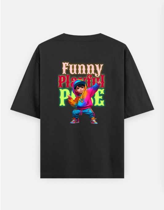 Funny playful oversized black t-shirt for all aged person's Oversized T-shirt (Back print) by @ktart31