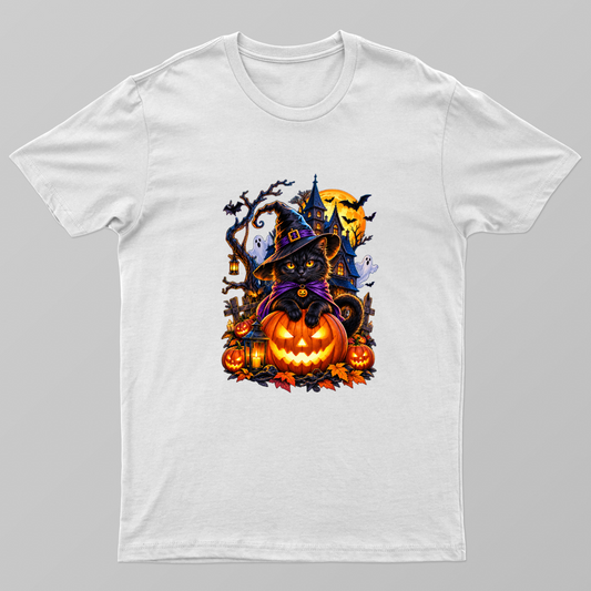 Midnight Cat Manor – Spooky Halloween House Unisex T-shirt by @3designsanddataservices