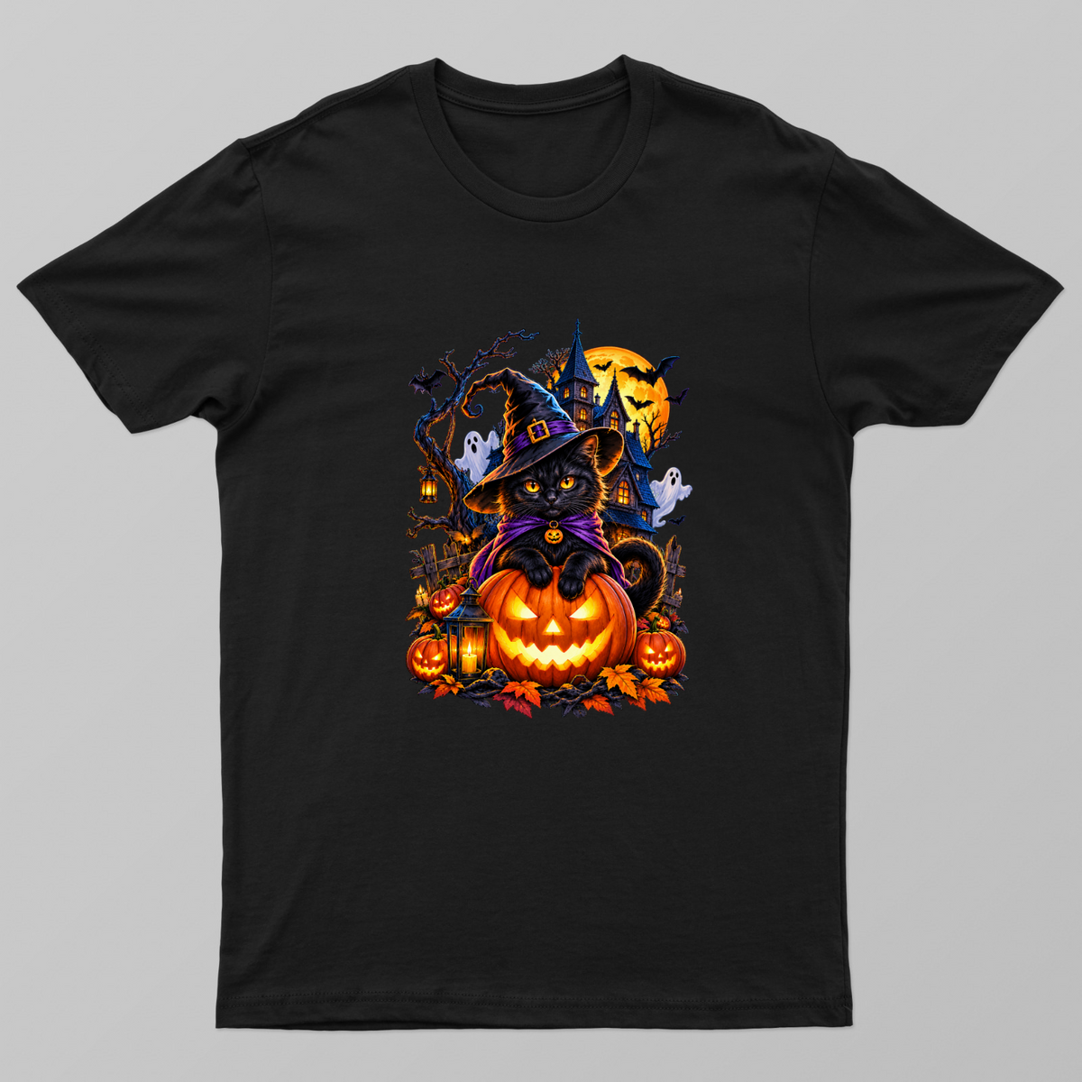Midnight Cat Manor – Spooky Halloween House Unisex T-shirt by @3designsanddataservices