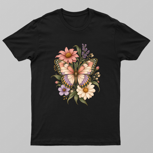 Vintage Cottagecore Botanical Butterfly and Flowers Aesthetic T-Shirt Unisex T-shirt by SeJaa_Studio