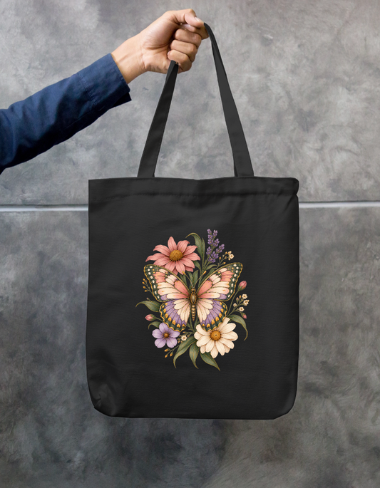 Vintage Cottagecore Botanical Butterfly and Flowers Aesthetic Zipper Tote Bag Zipper Tote Bag by SeJaa_Studio