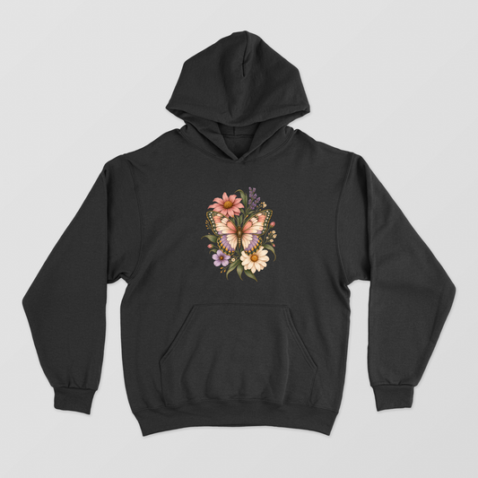 Vintage Cottagecore Botanical Butterfly and Flowers Aesthetic Hoodie Unisex Hoodie by SeJaa_Studio