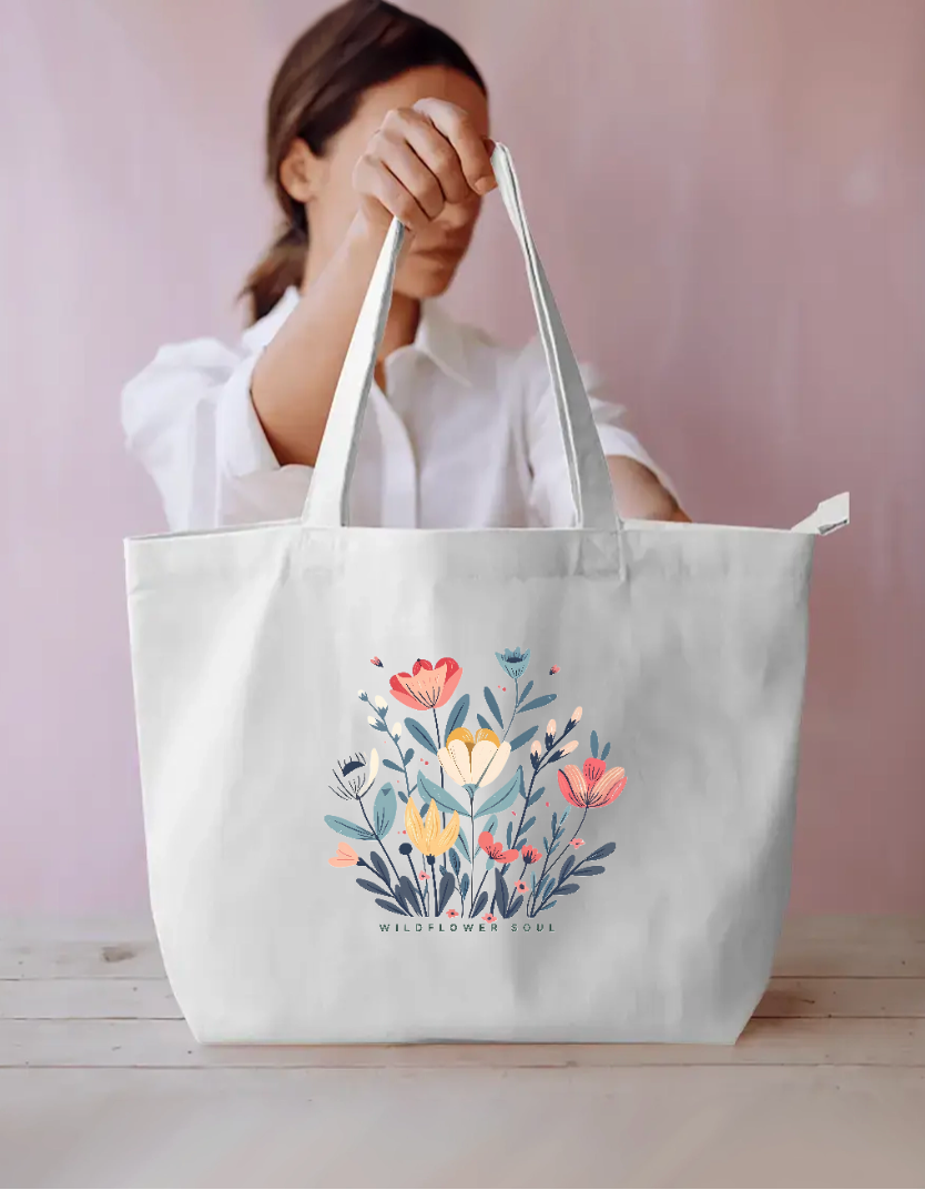 Wildflower Soul Cute Boho Floral Botanical Aesthetic Tote Bag Everyday Large Tote Bag by SeJaa_Studio
