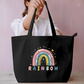 Pastel Rainbow and Stars Whimsical Cute Kids Canvas Tote Bag Everyday Large Tote Bag by SeJaa_Studio