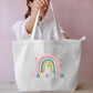 Pastel Rainbow and Stars Whimsical Cute Kids Canvas Tote Bag Everyday Large Tote Bag by SeJaa_Studio