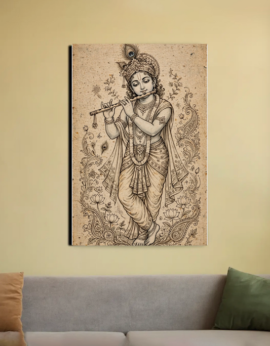 Krishna with flute 20"x30" Canvas Poster by @rd_digital_store