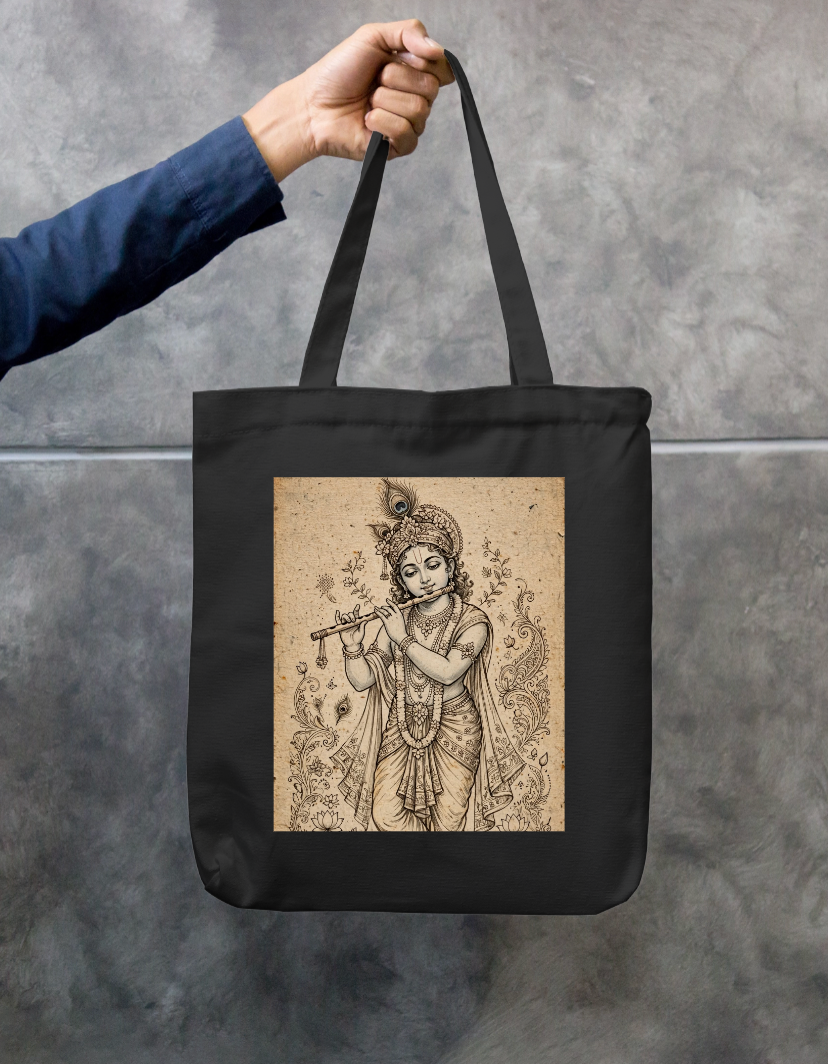 Krishna with flute Tote Bag Zipper Tote Bag by @rd_digital_store
