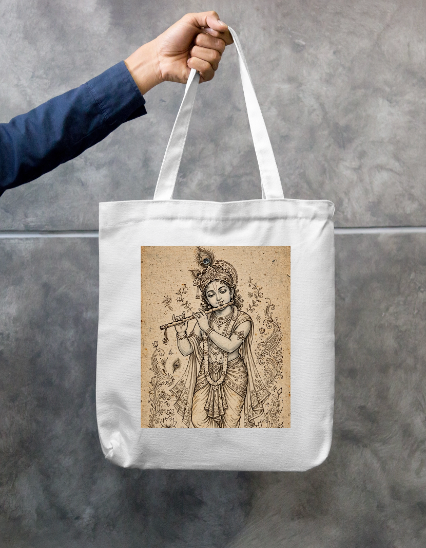 Krishna with flute Tote Bag Zipper Tote Bag by @rd_digital_store