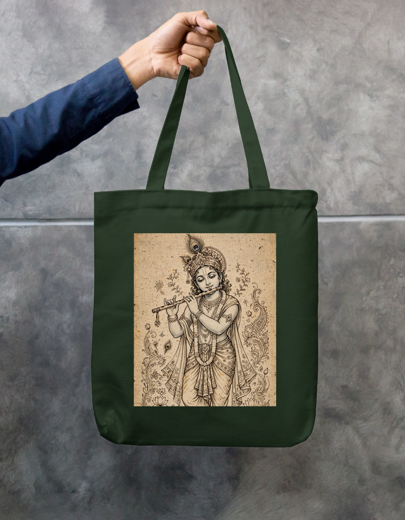 Krishna with flute Tote Bag Zipper Tote Bag by @rd_digital_store