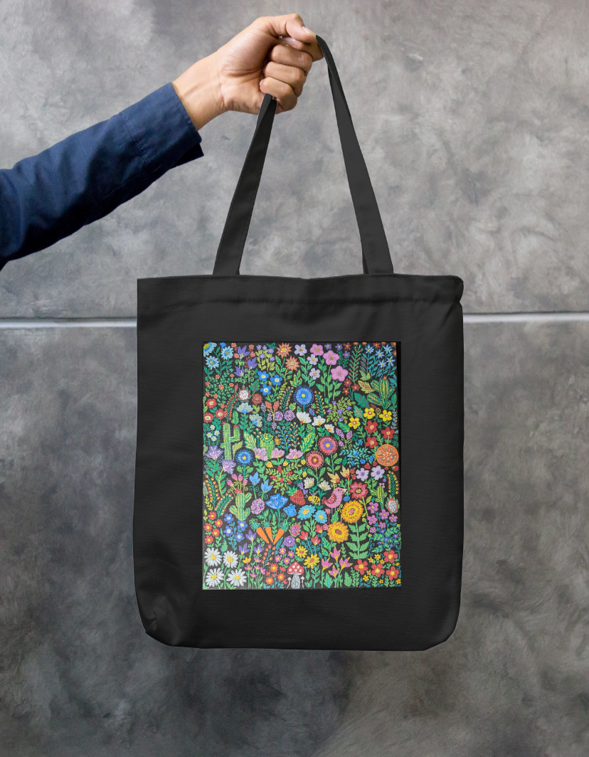 The Artsy Elephant - Flowe Garden Tote Zipper Tote Bag by @theartsyelephant