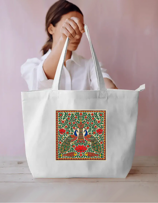 Mithila Folk Art Everyday Large Tote Bag by @6artslice