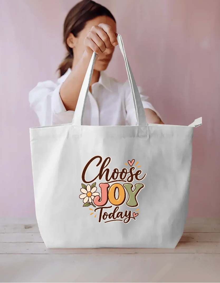Retro Choose Joy Today Groovy Typography Daisy Flower Tote Bag Everyday Large Tote Bag by SeJaa_Studio