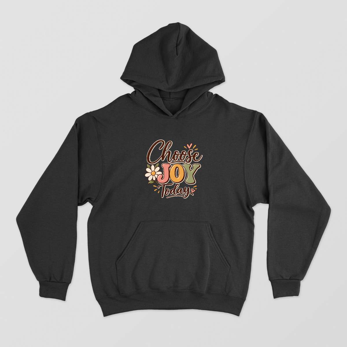 Retro Choose Joy Today Groovy Typography Daisy Flower Hoodie Unisex Hoodie by SeJaa_Studio