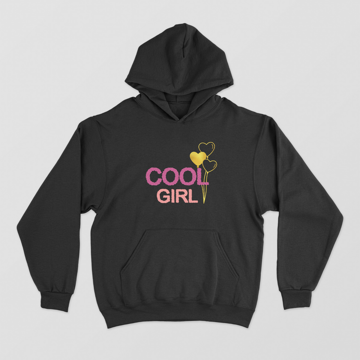 Cool Girl Pink Textured Typography Hoodie with Gold Heart Balloons Unisex Hoodie by SeJaa_Studio