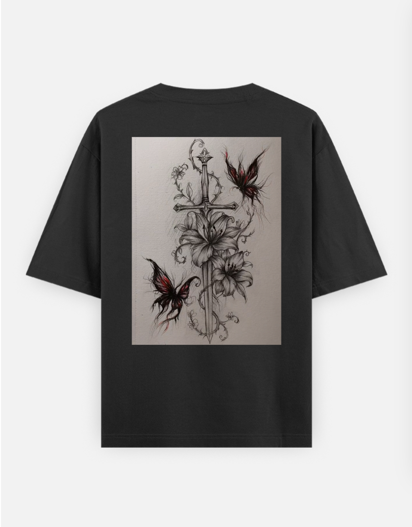 Cross-Hatching & Stippling Oversized T-shirt (Back print) by @salon.ii0
