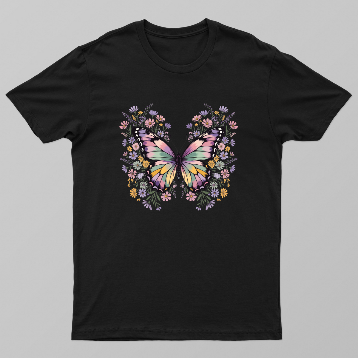 Aesthetic Pastel Butterfly & Floral Garden T-Shirt Unisex T-shirt by SeJaa_Studio