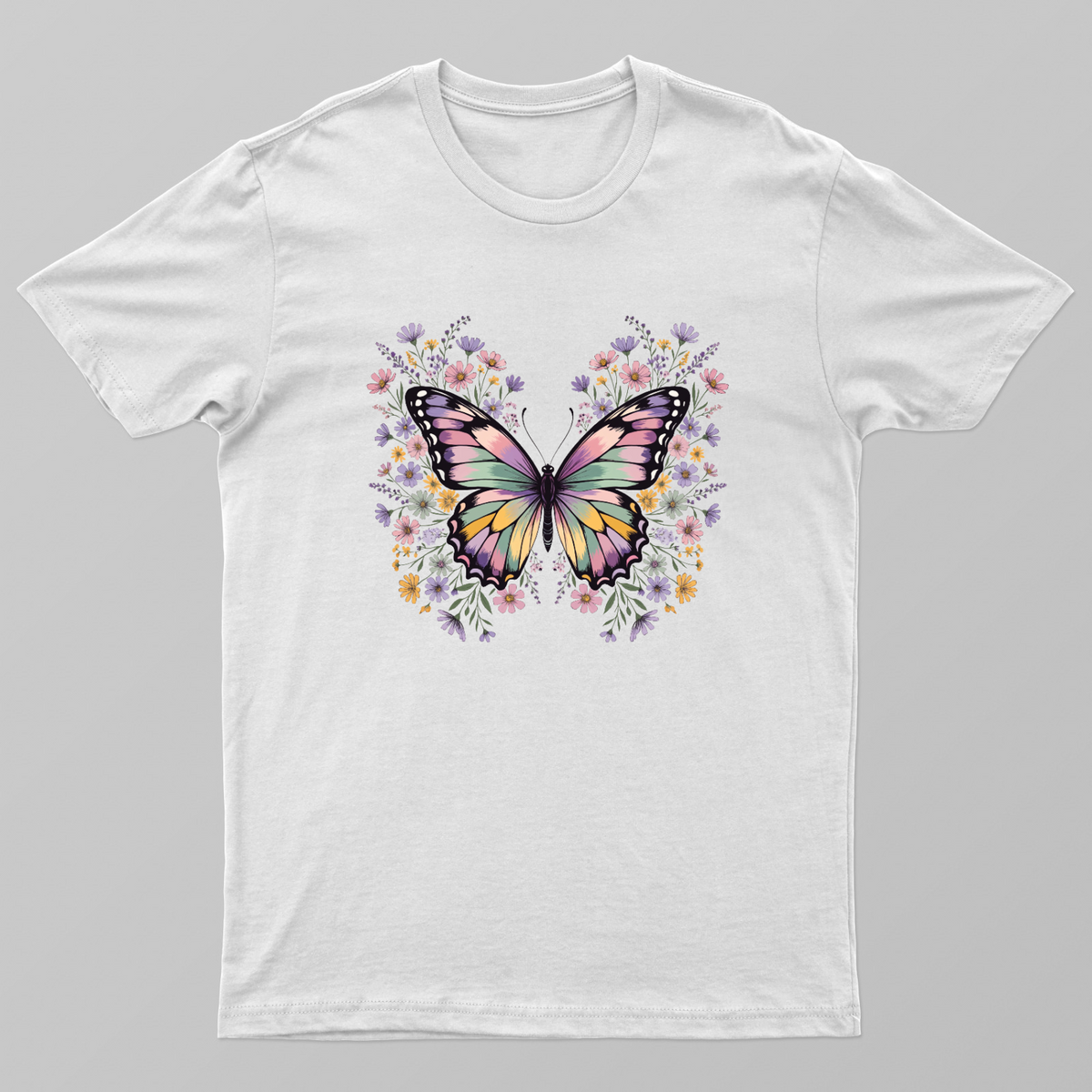 Aesthetic Pastel Butterfly & Floral Garden T-Shirt Unisex T-shirt by SeJaa_Studio