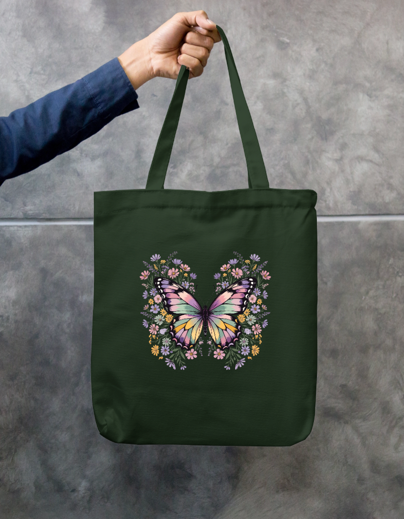 Pastel Butterfly & Floral Garden Canvas Tote Bag with Zipper Zipper Tote Bag by SeJaa_Studio