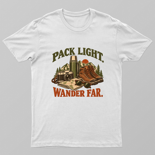 Pack Light Wander Far Vintage Hiking & Outdoor Adventure T-Shirt Unisex T-shirt by SeJaa_Studio