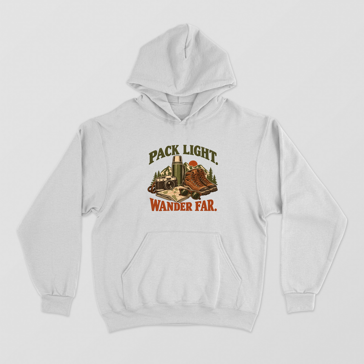 Pack Light Wander Far Vintage Hiking & Outdoor Adventure Hoodie Unisex Hoodie by SeJaa_Studio